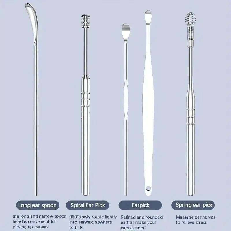 6PCS Spiral Ear Wax Removal Kit Stainless Steel Double-Headed Earwax Tool with Storage Box 360 °   Spiral Ear Massage for Adults Durable Reusable Portable Safe