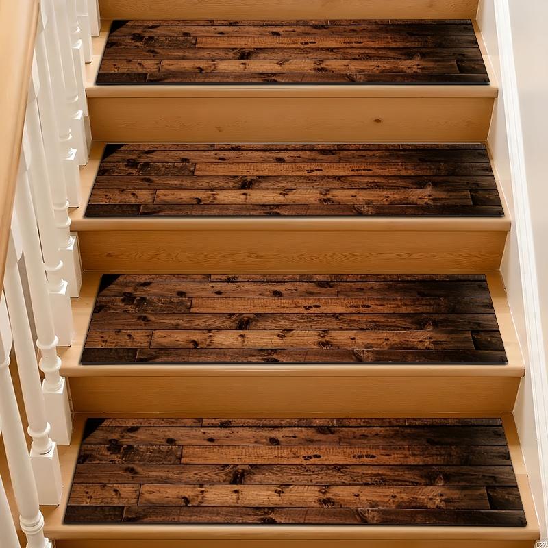6/8/15pcs Vintage Rustic Wood Plank Diatom Mud Stair Treads, Superior Water Absorption and Quick Drying, Super Absorbent Non Slip Carpet Mats for Wood Steps, Quick Drying Moisture Wicking Stair Runners, Anti Slip Washable Rugs for Dogs Kids Elderly