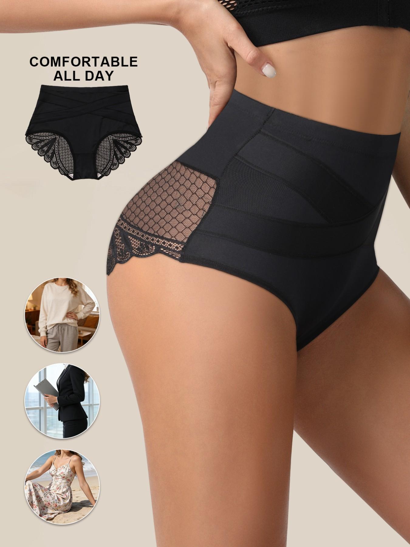 1Pc Lace Briefs Tummy Control Shapewear High Waist Panties Women's Lace Slimming Body Waist Trainer Underwear Sheath Flat Belly Panty Woman Butt Lifter Lingerie Shorts for Women