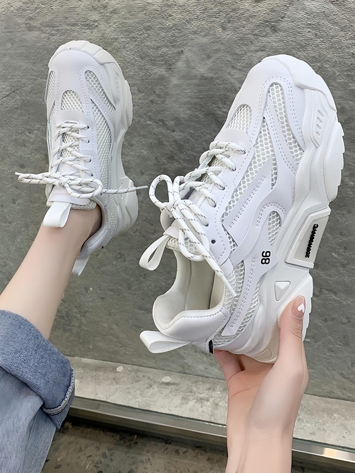 Women's Fashionable Lace Up Platform Sneakers, Casual Comfortable Breathable Sports Running Shoes, Sporty Running Shoes, All-match Round Toe Chunky Sneakers for Daily Wear