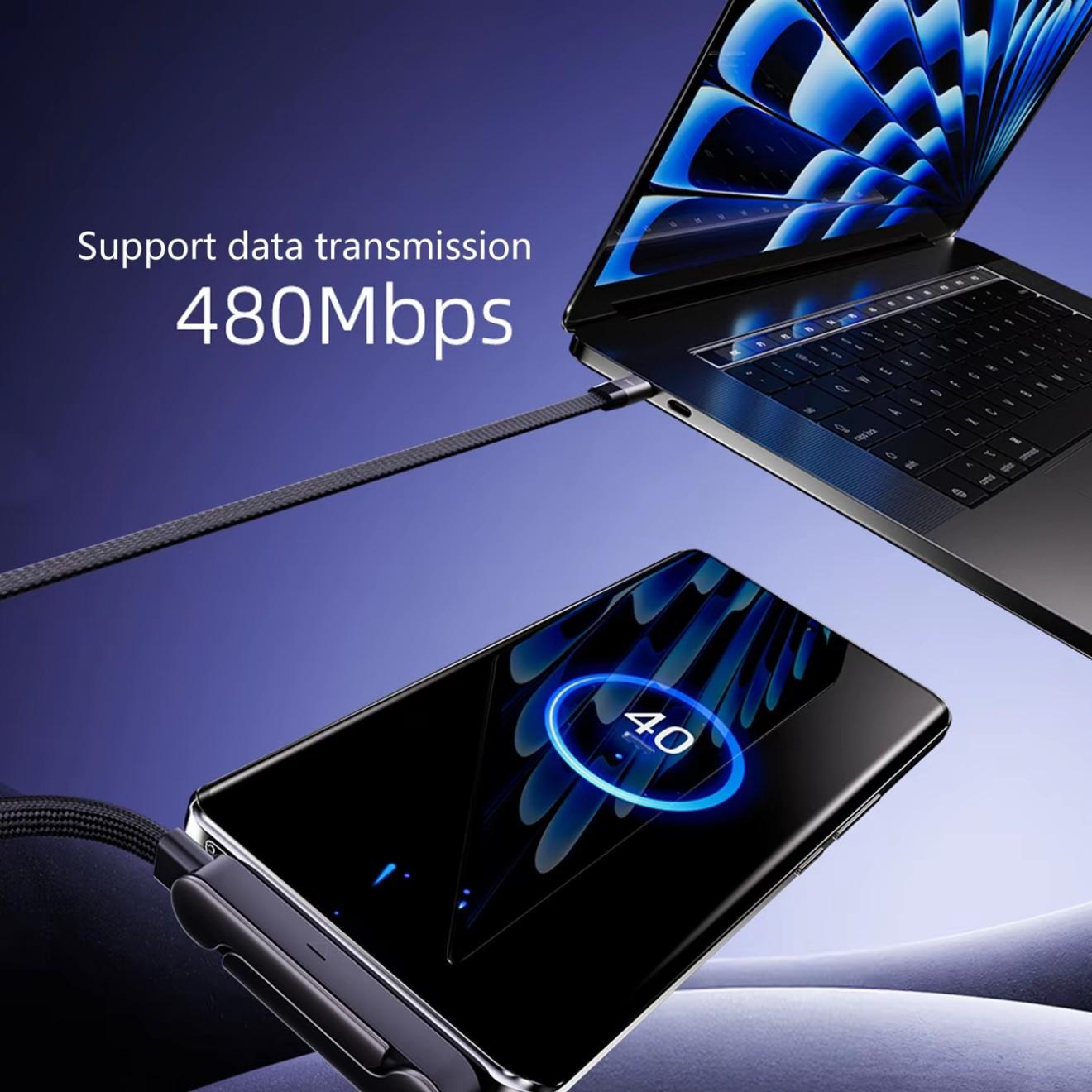 240w Gaming Mobile Phone Charging Cable, Compatible with Apple iPhone & Huawei, Fast Charge Data Line, Dual-Function Charger, Electronic Cellphone