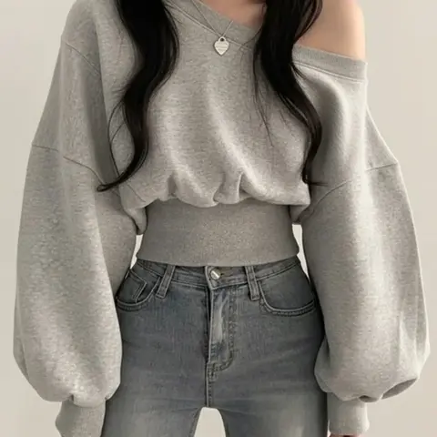 Women's Japanese Style Casual Loose-Fit Hoodie, Casual Sweatshirt, Plain Color Asymmetrical Neckline Pullover, Casual Pullover Tops, Fall & Winter Fashion, New Arrival