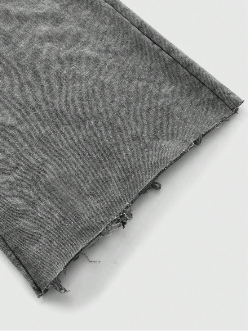 Men's Streetwear Cotton Joggers, Loose Fit Elastic Waist Knit Pants, Washed Fabric with Vintage Details, Casual Fashion for Daily Wear