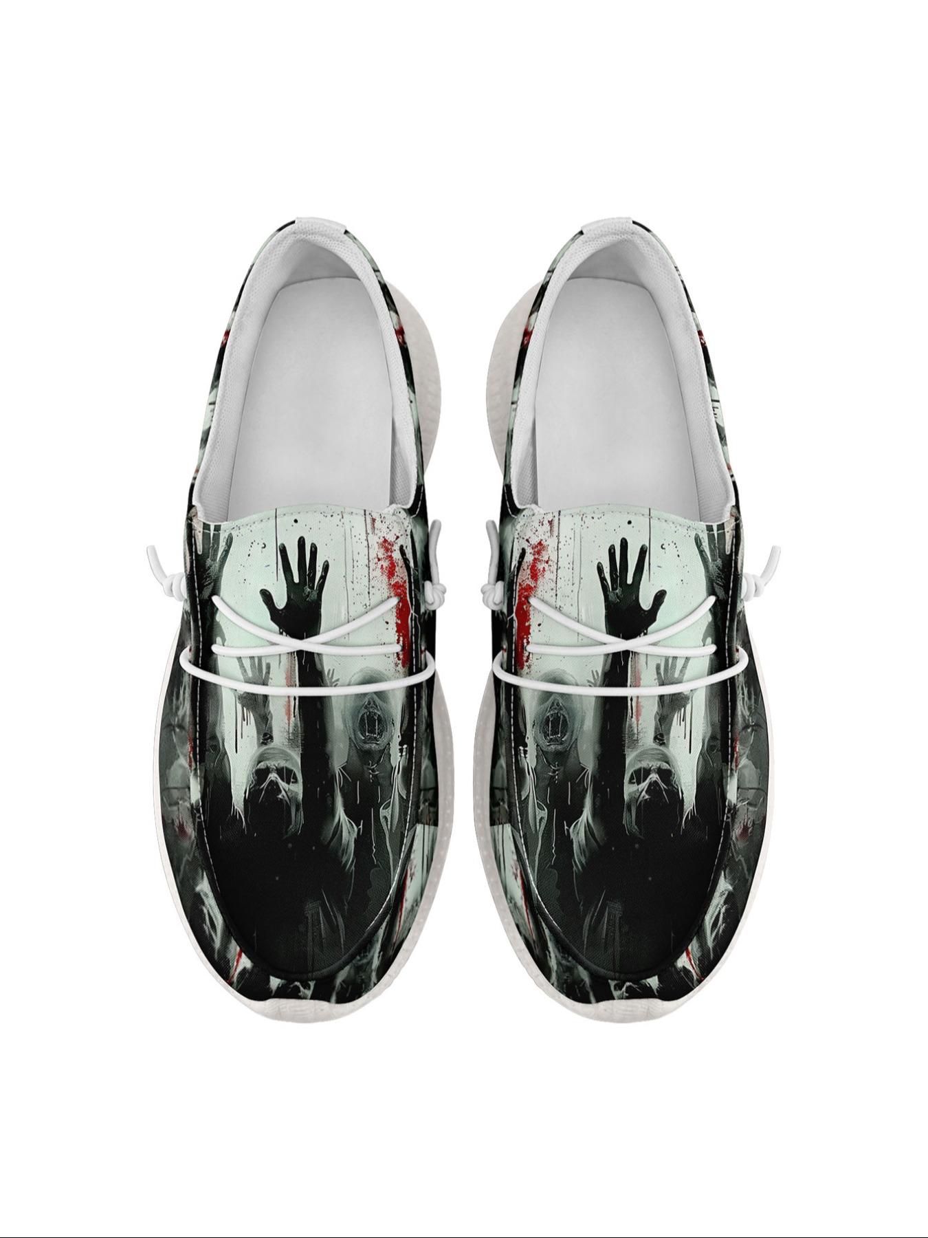 Women's Halloween Themed Ghost & Pumpkin Print Lace Up Low Top Sneakers, Casual Comfortable Breathable Sports Shoes, Fashionable All-match Sneakers for Daily Wear