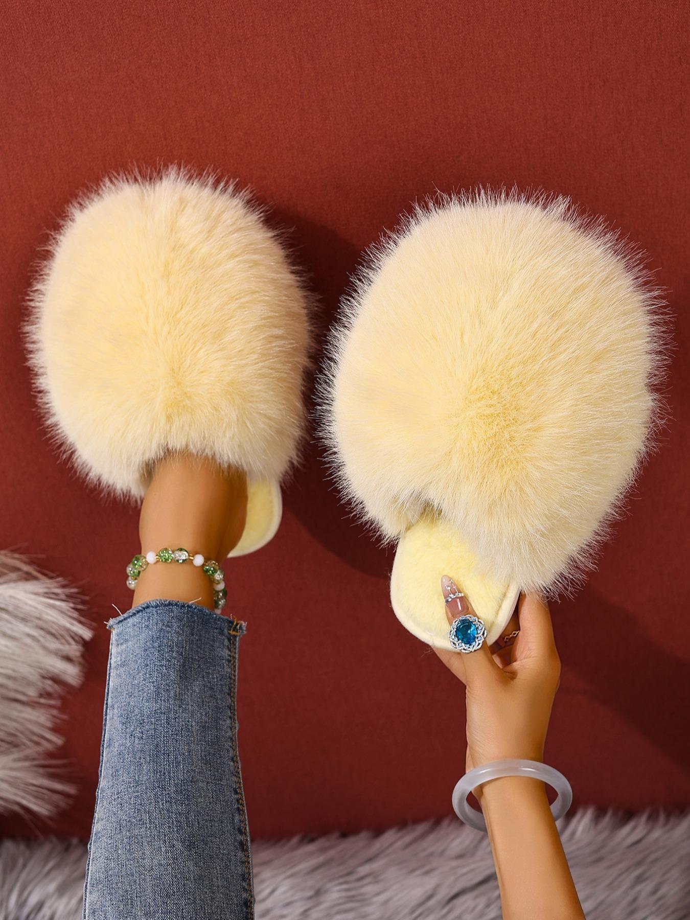 Women's Plush Slippers, 24 Colors, Soft Textile Upper, Rubber Sole, All Seasons, Warm and Comfortable, Fashion Home Shoes