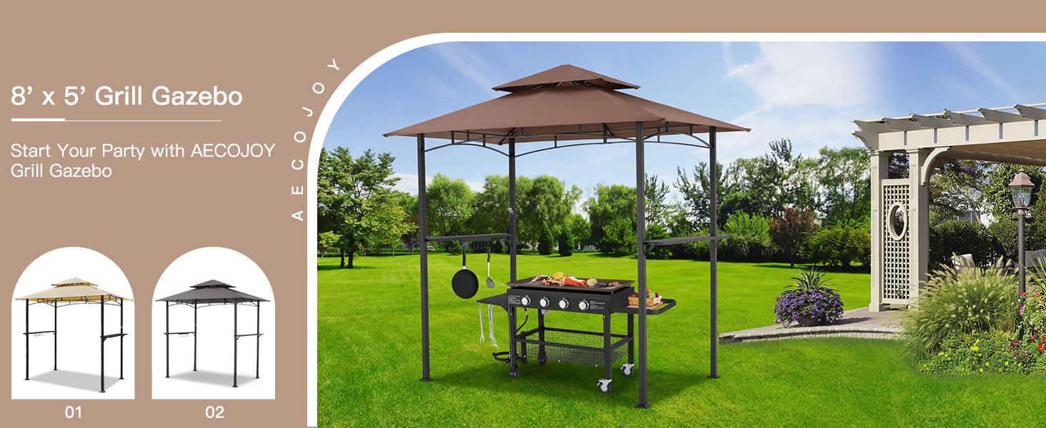 YODOLLA 8' x 5' Grill Gazebo, Grill Canopy for Outdoor Grill, 2- Tier BBQ Gazebo Shelter for Patio, Backyard and More