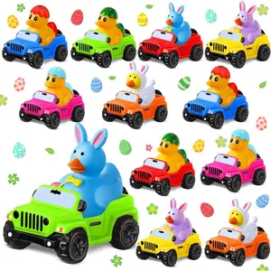 24 Pcs Easter Rubber Ducks for Jeeps, Easter Basket Stuffers Easter Egg Fillers, Ducks for Ducking3.5 Inch Cars for 2 Inch Ducks, 12 Easter Ducks with 12 Off-Road Vehicle, Easter Party Favors Gifts