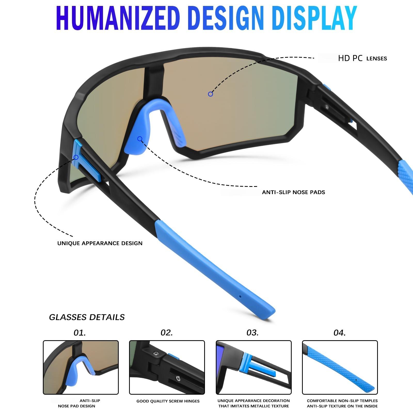 XUH 4PCS Unisex Oversized Sports Cycling Sunglasses, Colorful Wraparound UV400 Protection Windproof Glasses, Comfort Fit for Cycling Hiking Outdoor Sports,summervibes