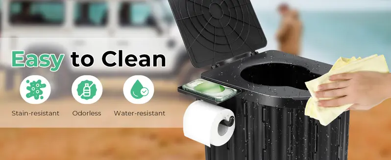 Portable Outdoor Camping Toilet for Adults - Folding Travel Accessory with Lid & Paper Holder, Camping Accessories, Hiking Gear, Truck Trip Potty for Car, RV