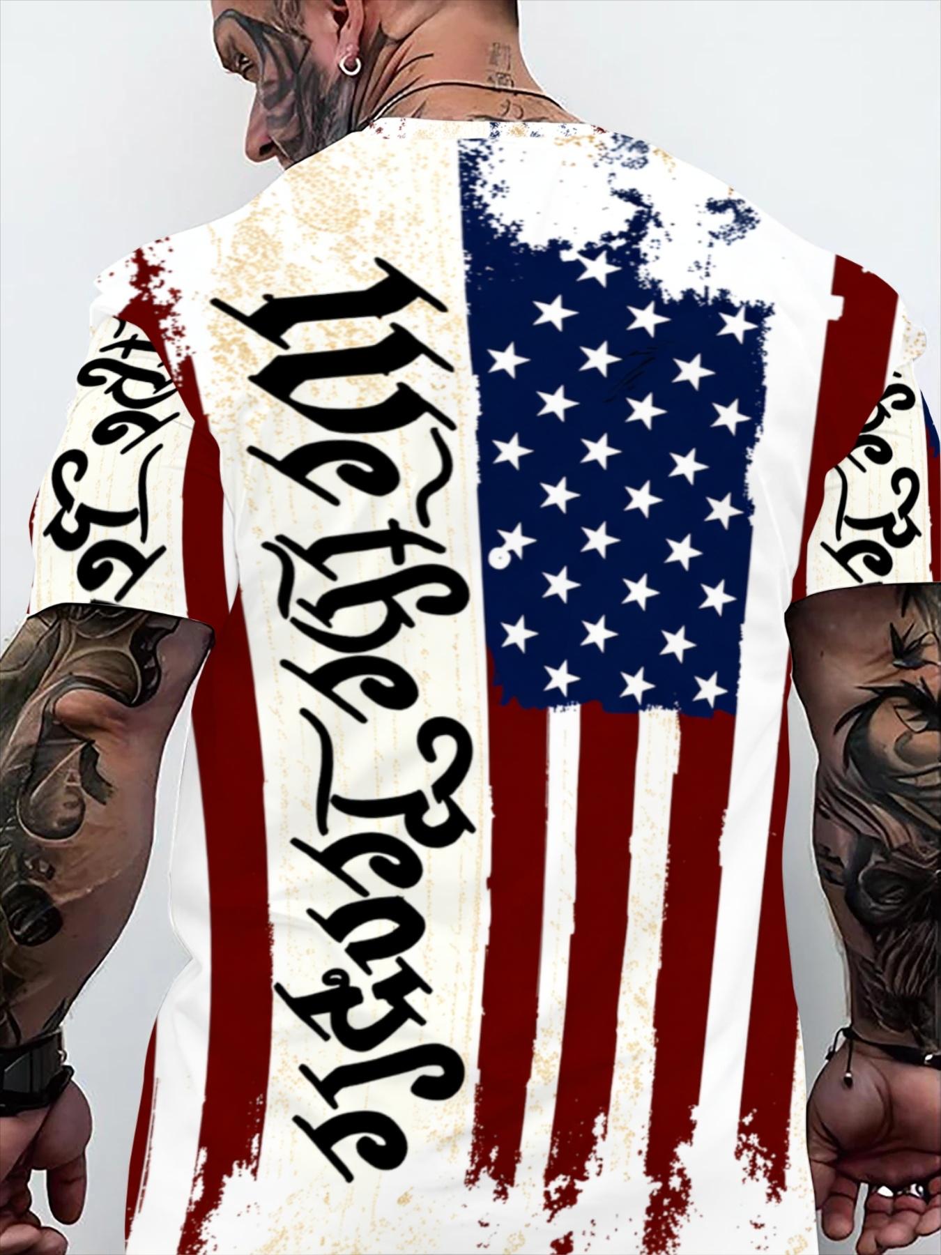 Men's Short Sleeve T-Shirt with American Flag Pattern, Casual Fashion Printed Top, New Summer Trendy Men's Clothing