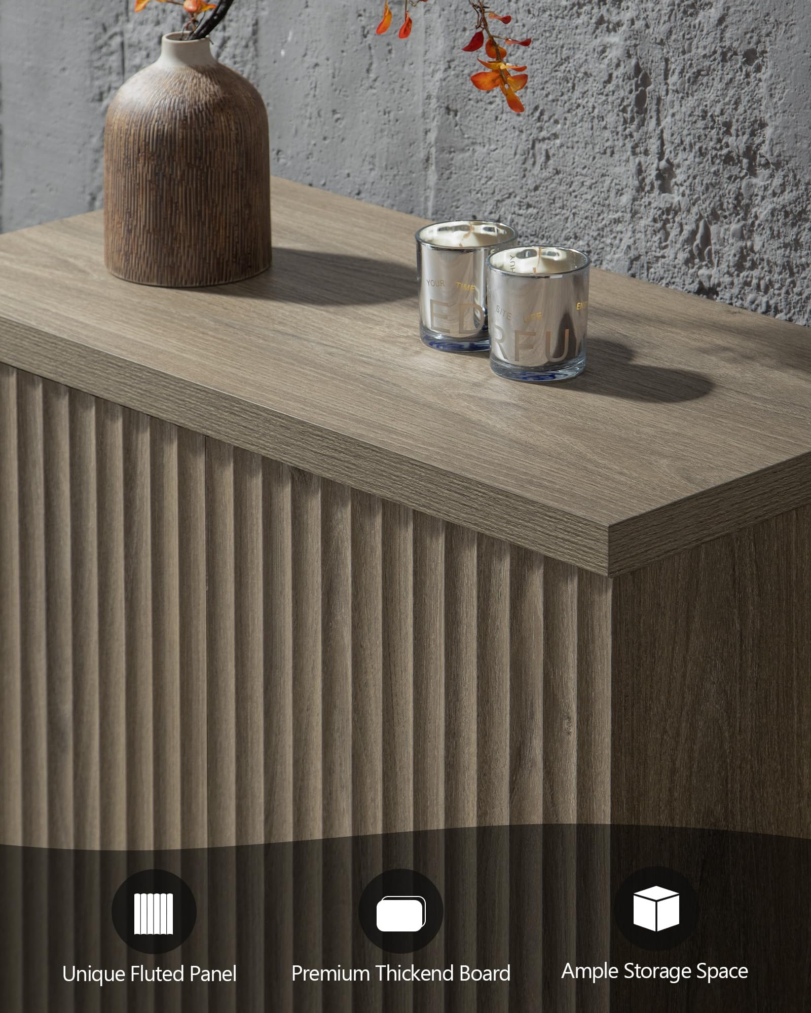 SICOTAS Buffet Cabinet with Storage Accent Sideboard 15.6" x 30.9" x 34.1" Size Modern Credenza with Doors & Shelves Fluted Media Console Mid Century Coffee Bar Table for Living Room Kitchen Dining Room Hallway, Durable