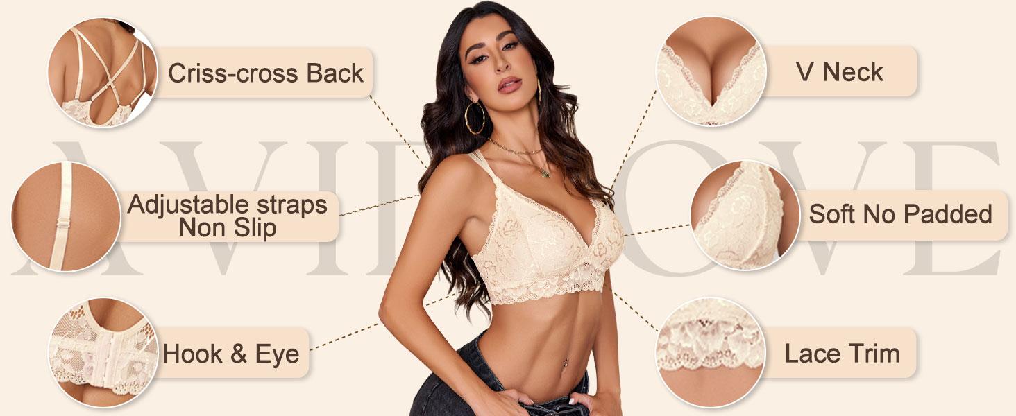 Avidlove Floral Lace Bralette for Women Deep V Cross Back Longline No Padded Soft Stretchy Nylon Spaghetti Straps Adjustable Backless Bra Avidlove Floral Lace Bralette for Women Deep V Cross Back Longline No Padded Soft Stretchy Nylon Spaghetti Straps Adjustable Backless Bra