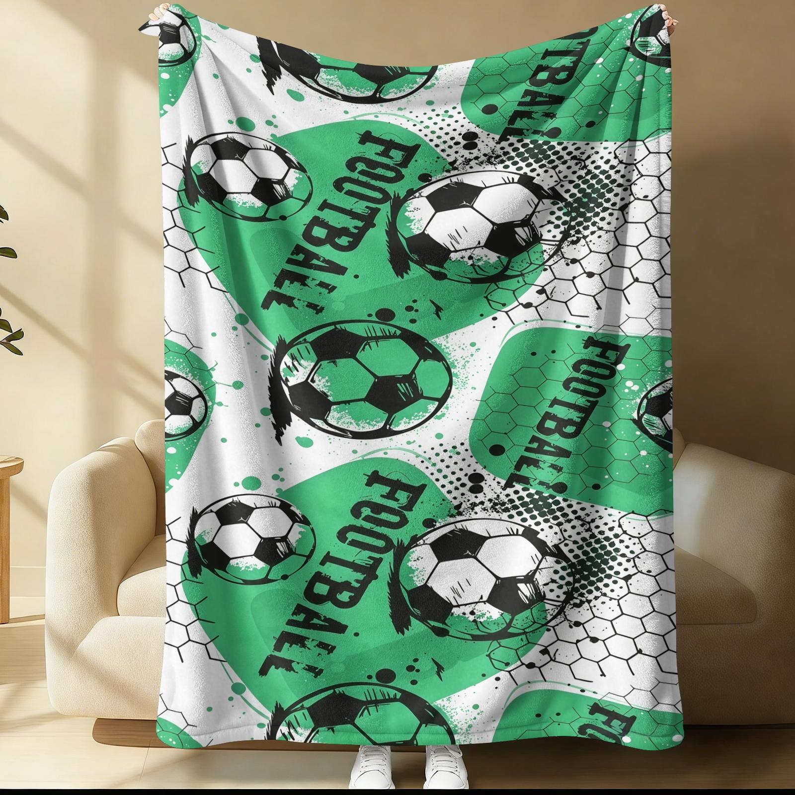 Football Pattern Blanket, Suitable For Daily, Festival, And Birthday Gifts For Children And Adults. Soft, Warm, And Lightweight Plush Blanket, Perfect For Decorating Beds, Sofas, Cars, And Rooms