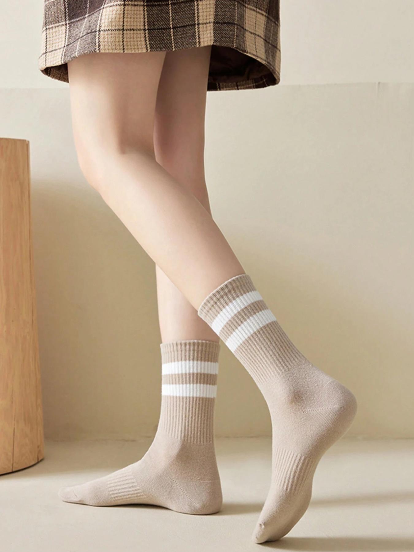 Women's Striped Breathable Casual Business Sports Running Cycling Socks, Comfortable Mid-Calf Style, Autumn Winter Fashion, Unisex Design, Casual Daily Socks