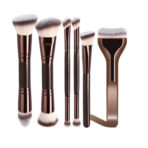 6-Piece Dual-Ended Cosmetic Brush Set, Two-In-One Multifunctional Foundation Contour Eyeshadow Blush Brushes, Premium Synthetic Hair Beauty Tools, Multifunctional Makeup Brushes