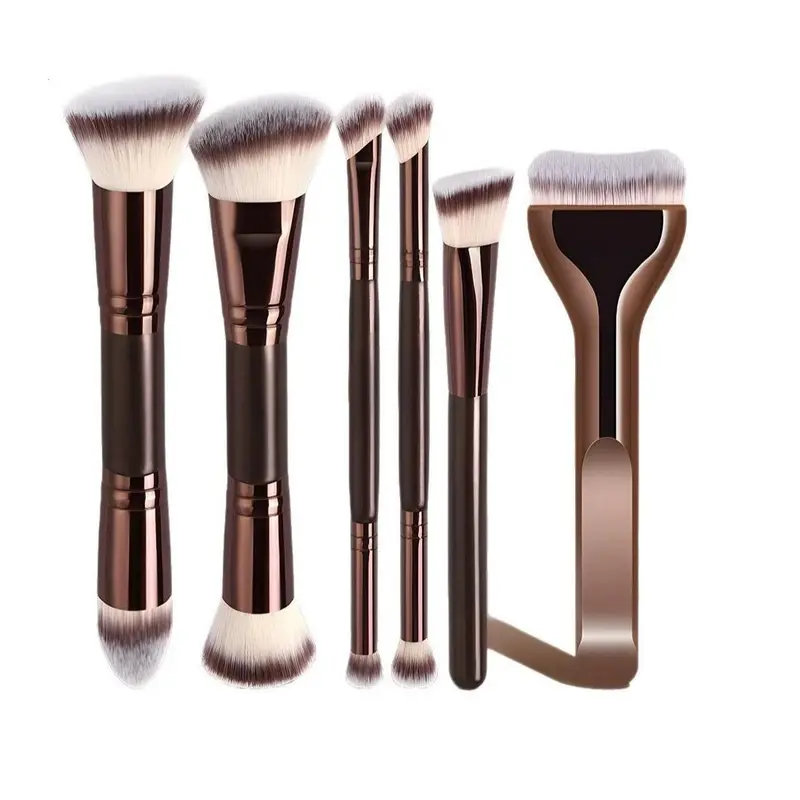 6-Piece Dual-Ended Cosmetic Brush Set, Two-In-One Multifunctional Foundation Contour Eyeshadow Blush Brushes, Premium Synthetic Hair Beauty Tools, Multifunctional Makeup Brushes
