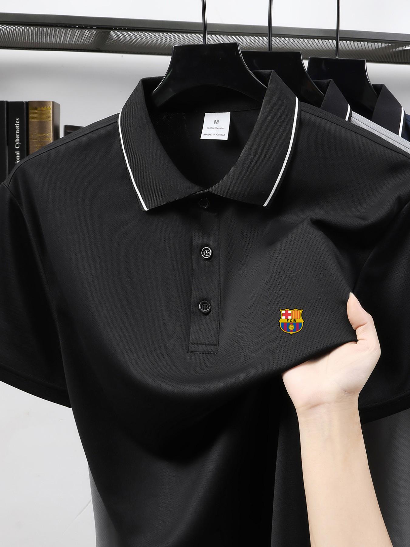 Men Women Summer Fashion Casual Outdoor Sports Fitted Short Sleeve Polo Shirt, Quick-Dry Breathable Easy Wash, Barcelona Football Team Logo Print