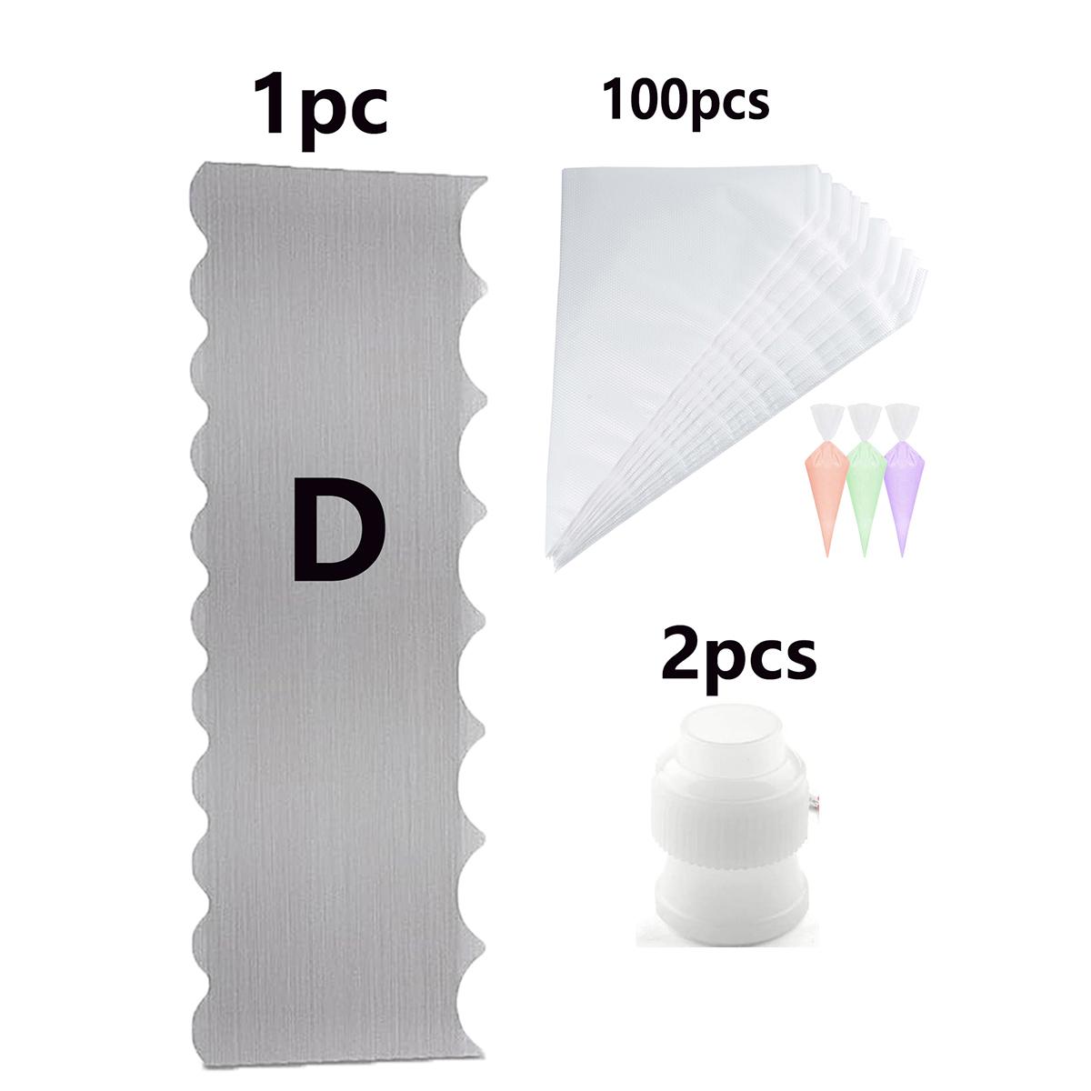 103 Piece Cake Decorating Tools Set, Stainless Steel Icing Spatula, 2 Piping Tips, 100 Pastry Bags, Smooth Edges for Large Patterns