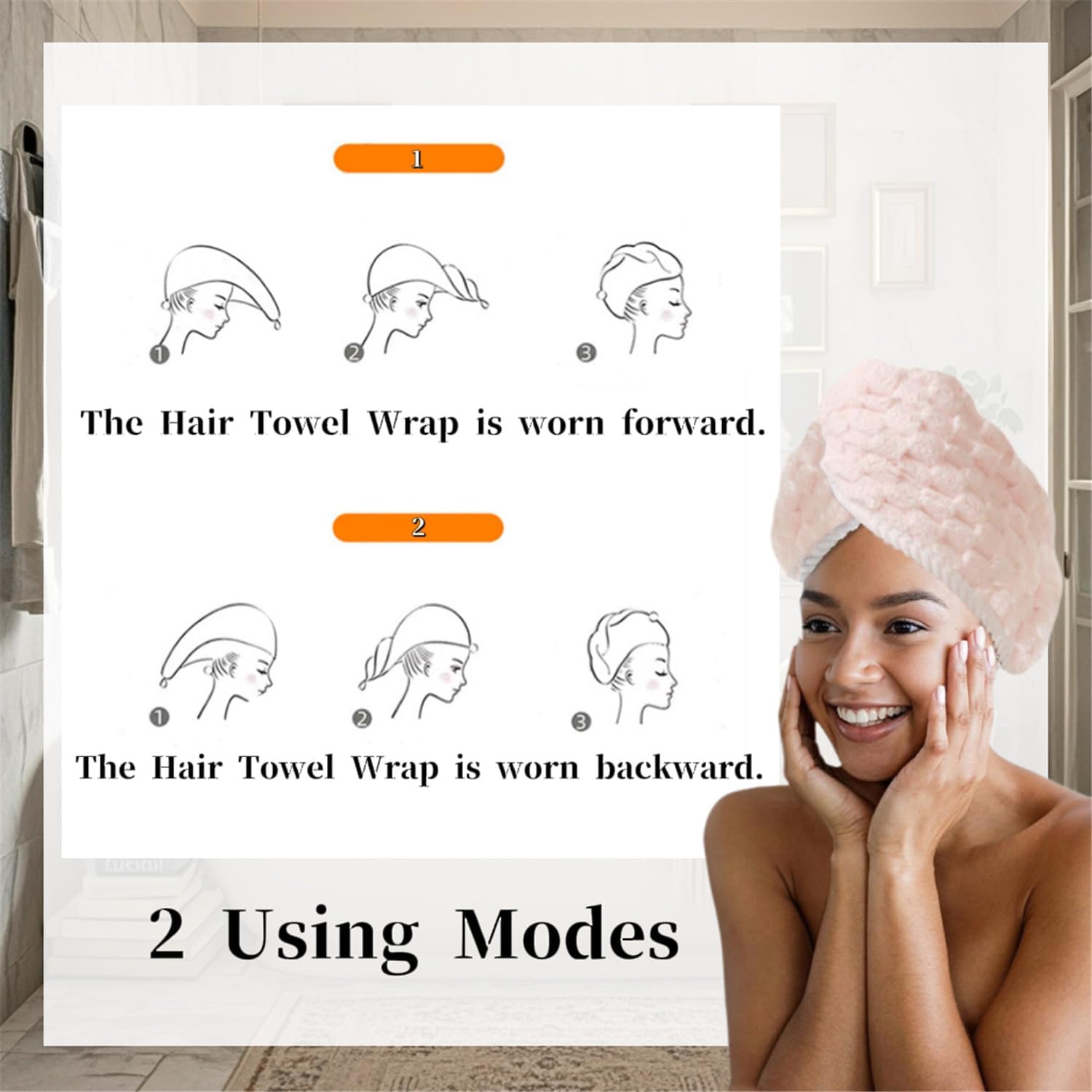 Microfiber Hair Towel Wrap-Ultra-Absorbent & Quick-Dry Turban for Wet Hair, Anti-Frizz Solution for Curly, Straight, or Wavy Hair -Perfect Women's Hair Care Essential