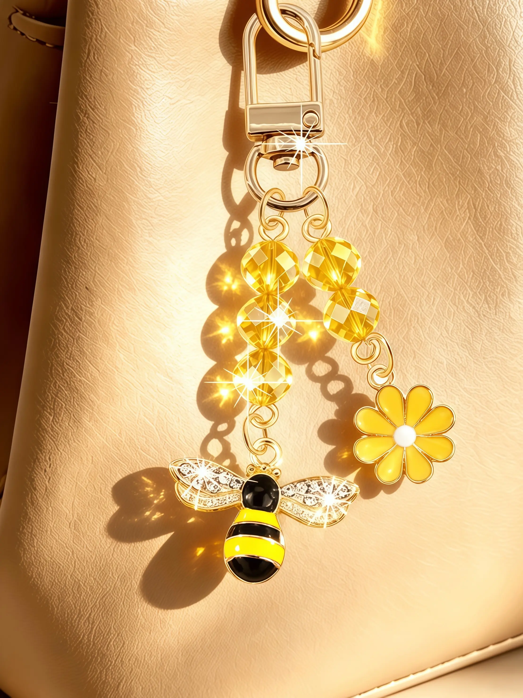 Alloy Bee Daisy Hive Crystal Pendant, Versatile Bag Charm, Valentine's Day Gift, Keychain Decor, Fashion Accessory for Girls