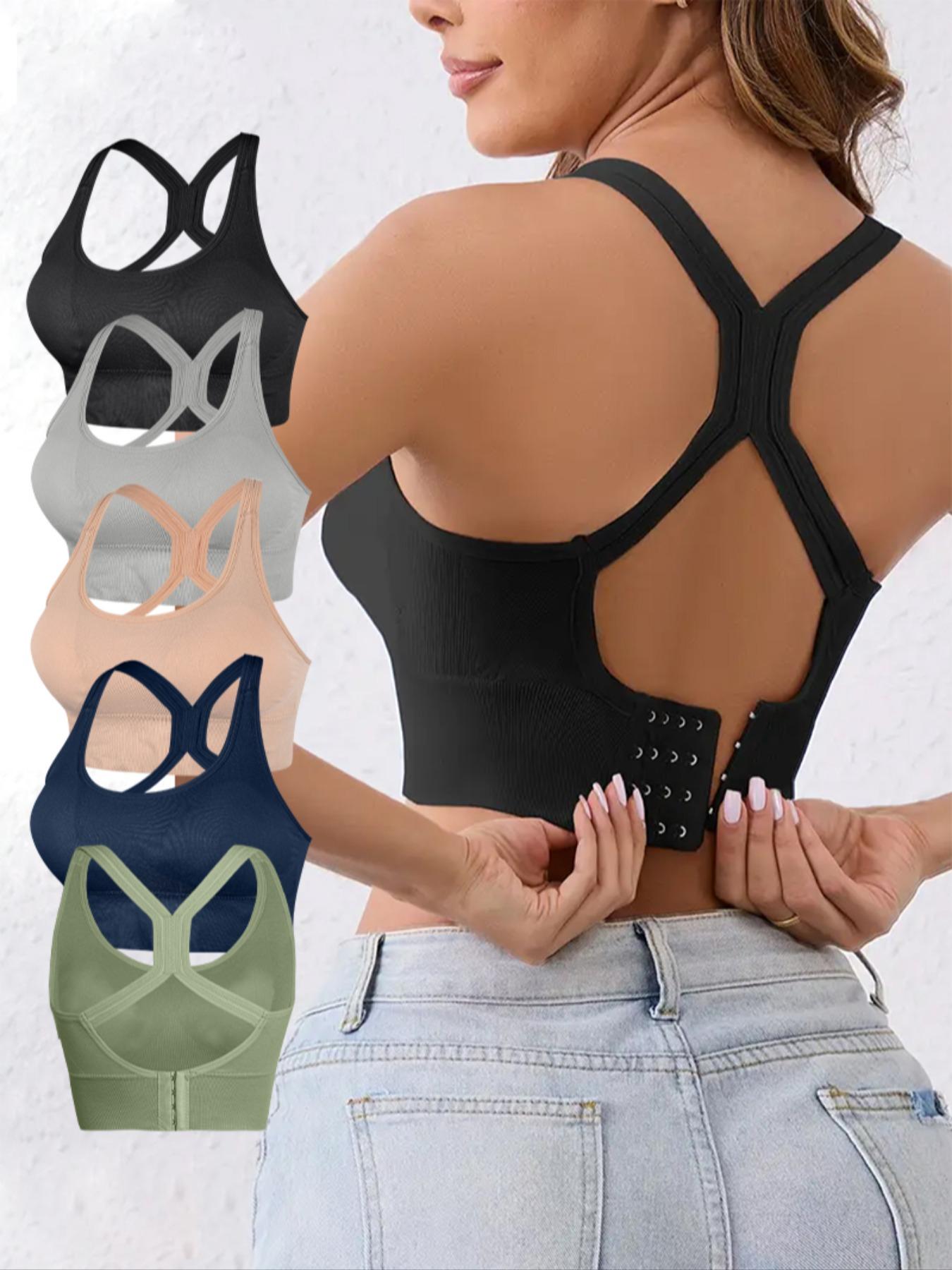 5Pack Women's Solid Knit Minimalist Wireless Bralette, Comfortable Breathable Backless Bra for Sports and Daily WearMedium Support Lingerie for All Seasons