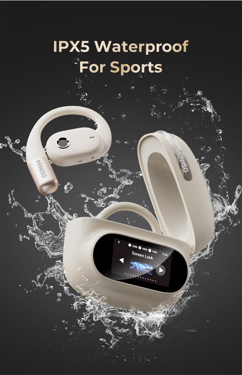 MINISO MS150 True Wireless Hanging Ear Bluetooth 5.4 headphone| HiFi Sound, Waterproof, Full Color Touch Screen, Noise Reduction, audio