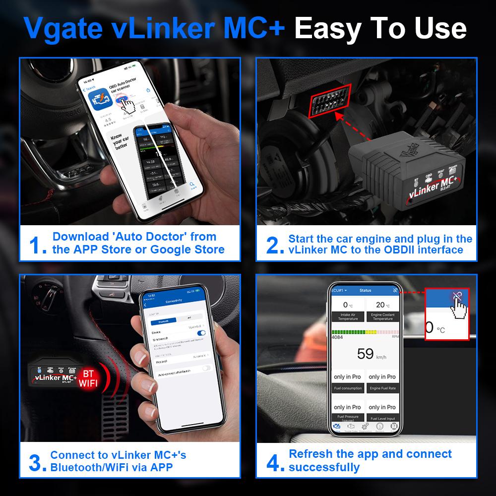 Vgate vLinker MC+ Bluetooth OBD2 Car Diagnostic Scan Tool for iOS, Android, Windows