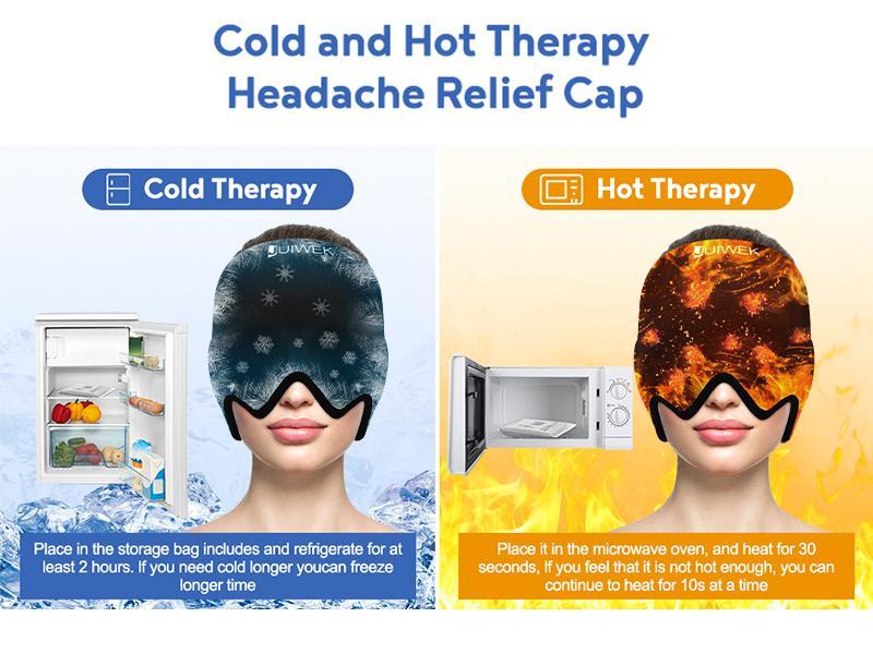 JUIWEK Cold Migraine Cap - 360° Full Coverage Headband Sleep Mask for Migraines Puffy Eyes Tension Sinusitis and Stress Relief Stretchable Design 20% More Coverage Area Comfortable and Instant Relief
