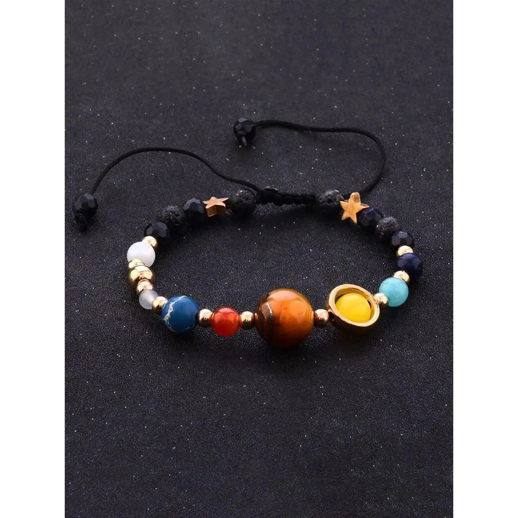 Planet Charm Beaded Bracelet, Colorblock Stone Beaded Bracelet for Women & Men, Fashion Jewelry for Party, Daily Clothing Decor, Trendy Exquisite Jewelry for Gift, Bead Bracelets, Stackable Bracelets, Fashionable Bracelet, Solstice Gemstone Bracelet