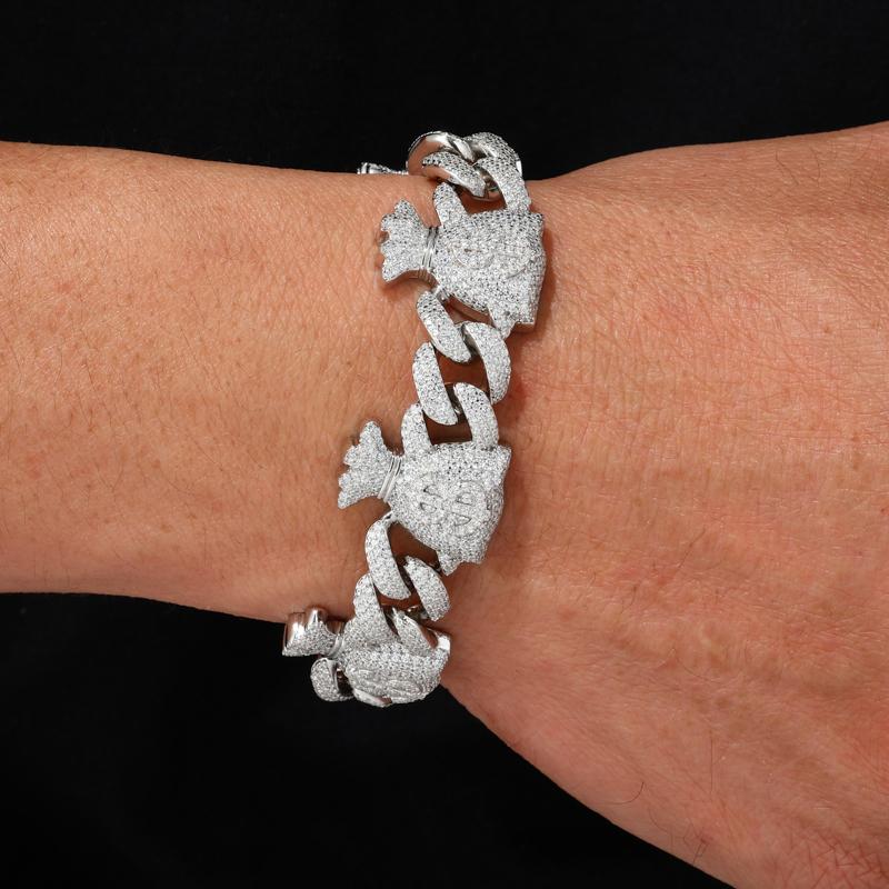 【#B315】Money Bag Charm Iced Out Cuban Link Bracelet UCCIYO Sparkling Synthetic Moissanite Chain Bracelet S925 Sterling Silver