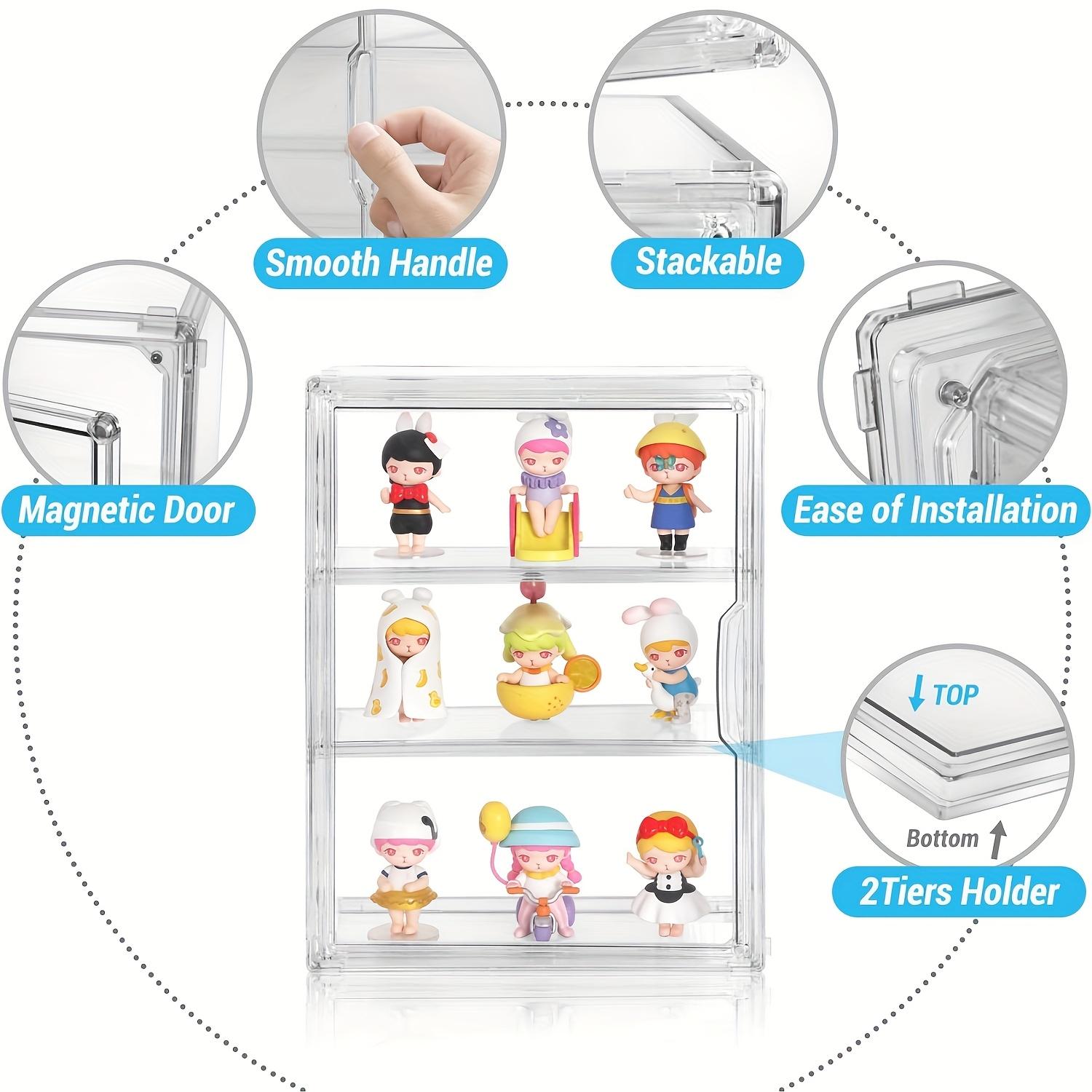 14.17 Inch Large 3-Tier Acrylic Display Case with Removable Dividers & Magnetic Door, Dustproof Organizer for Collectibles, Figures & Mini Models, Neat & Space-Saving