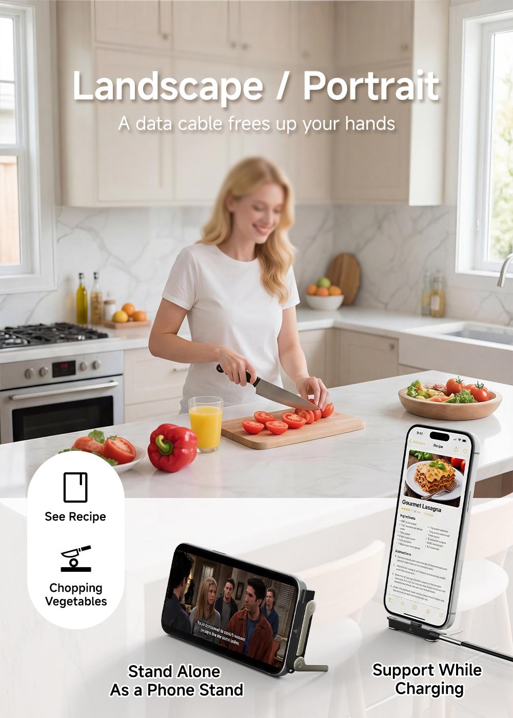 240W Fast Charging Cable Type C to C with Removable Foldable Bracket Stand, Bracket Adapter for Phone Tablet Supports Simultaneous Charging and Gaming Silicone Zinc Alloy Shell 150cm Long,Applicable to iPhone 15 - 17 Pro Max / Samsung, Cellphone