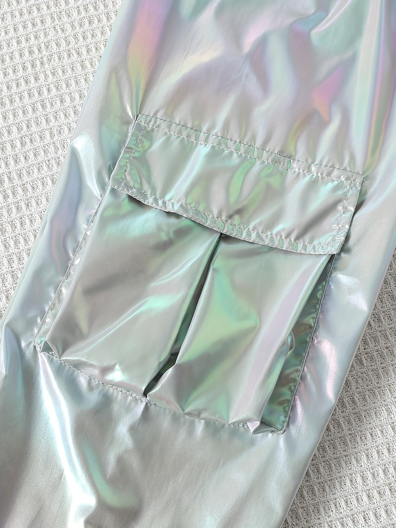 Girls' Fashionable and Unique Cool Holographic Flap Pocket Pants