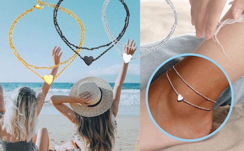 PROSTEEL Initial Heart Charm Anklet 26 Letters Double Layers Stainless Steel Chain Unique Design Anklet 8-10.5 Inch Adjustable For Women Gift Box