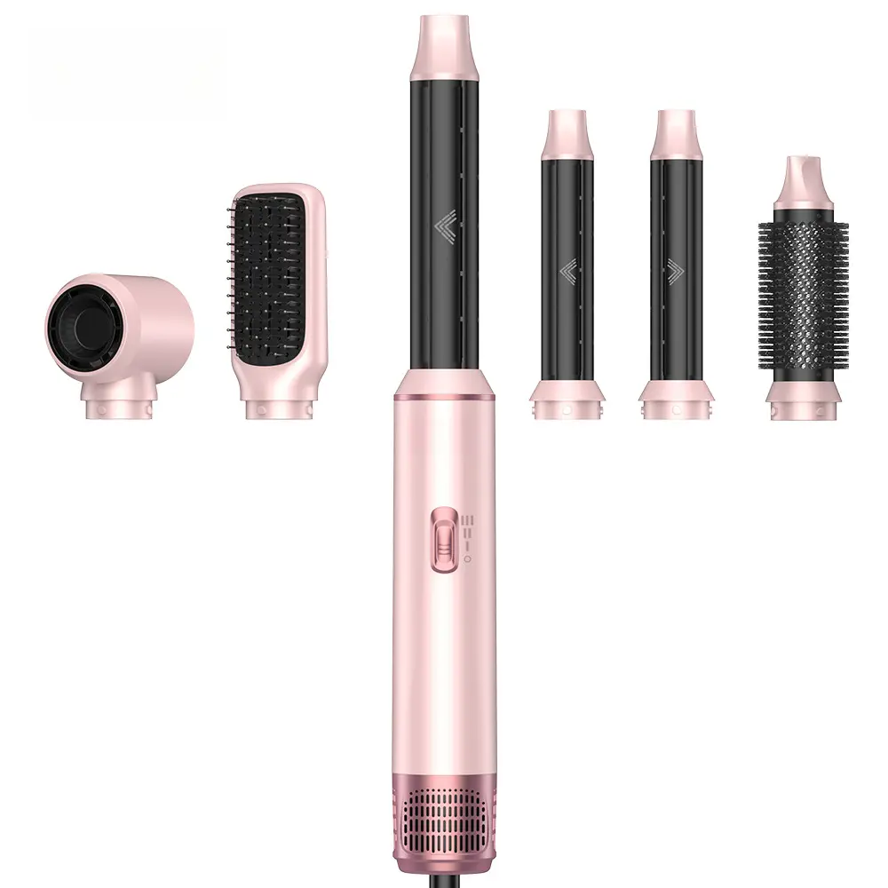 5-in-1 Hot Air Brush Blow Dryer Brush, Hair Straightener & Curler Styler, Multi-Functional Hair Dryer Styling Tool for Fast Drying, Volumizing, Smooth Frizz-Free Hair, Waves & Salon Blowouts at Home