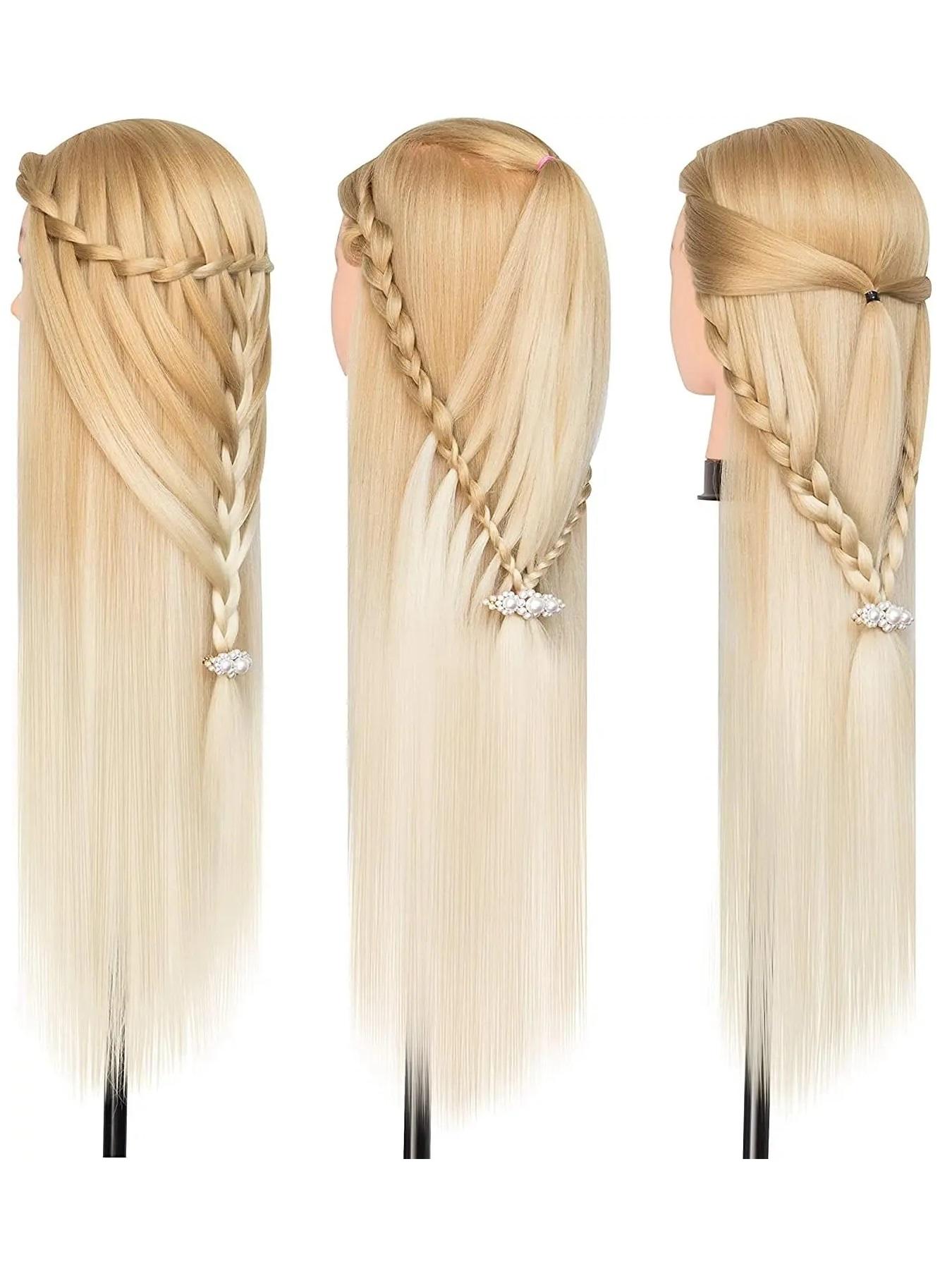 28 Inch Mannequin Head with Hair, Professional Hairdresser Dummy Head for Hairstyling & Makeup, Durable Plastic Material