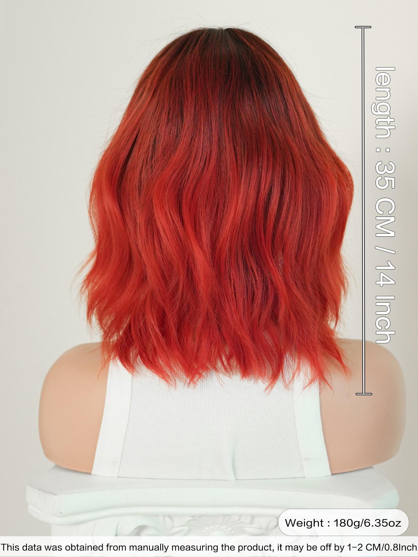 Short Wavy Ombre Red Wigs for Women 14 Inch Shoulder Length Bob Curly Middle Part Wigs with Dark Roots, Synthetic Heat-resistant Fiber Hair for Daily Cosplay, Role Play Wig, Party Use