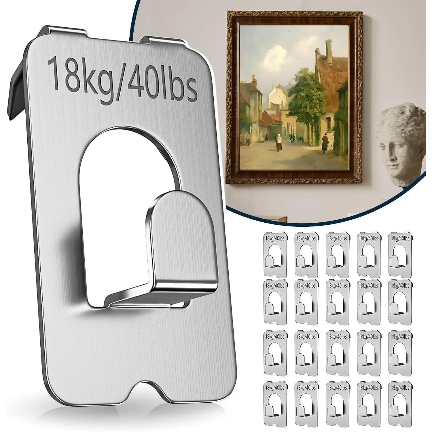 Picture Hangers for Drywall, 20 Pcs Claw Picture Hanger Tool-Free Drywall Hooks Support 40 Lbs for Hanging Pictures, Mirrors, Frames No Damage Heavy Duty Wall Hanger