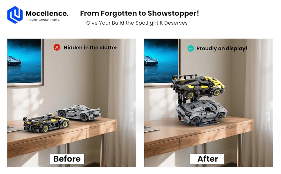 Display Stand for Lego Technic Cars (1:16 Scale Only), 2-Tier Stand for Lego Car 42204 42205 42173 42161 42138 and More, Display Building Set for Boys, Girls, Adults, Ages 6+