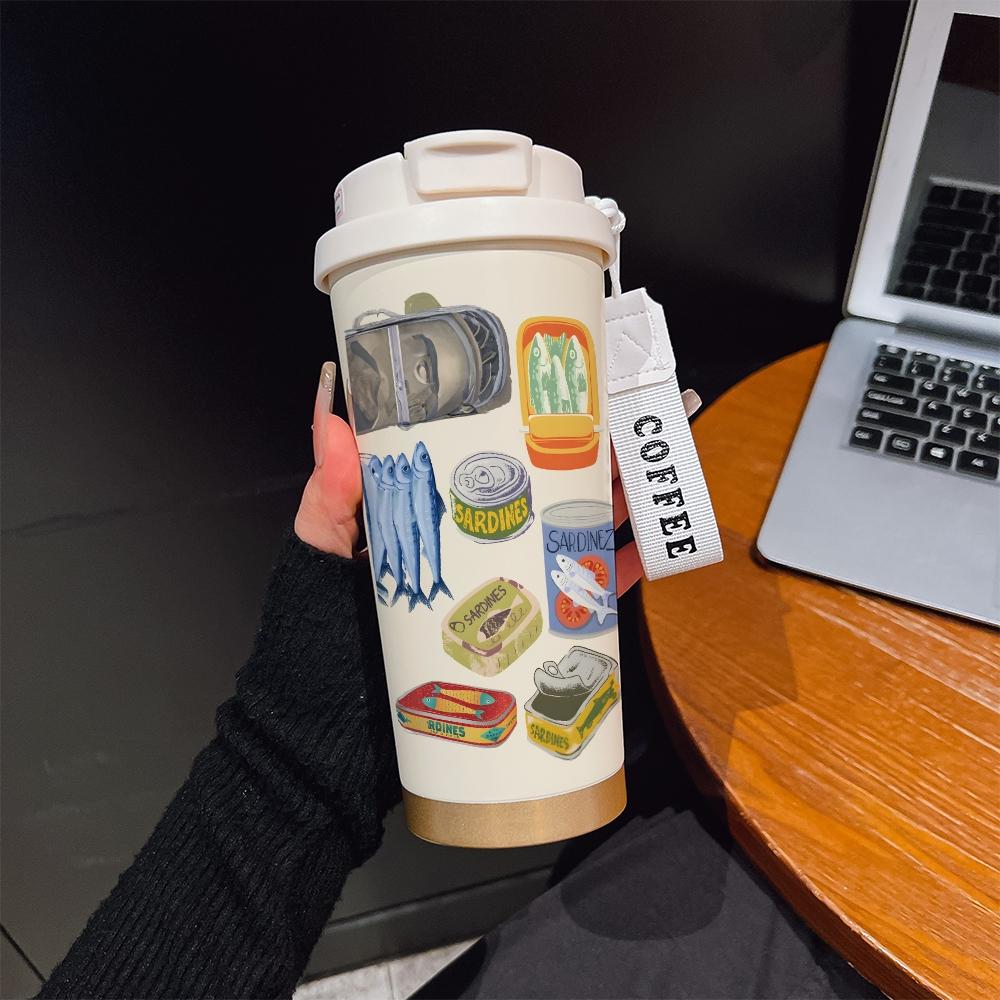 Abstract Fish Pattern Coffee Cup, Portable Dual Drink Insulated Tumbler, Heat/cool Keeper, Boho Style, Office, Travel, Outdoor Essential