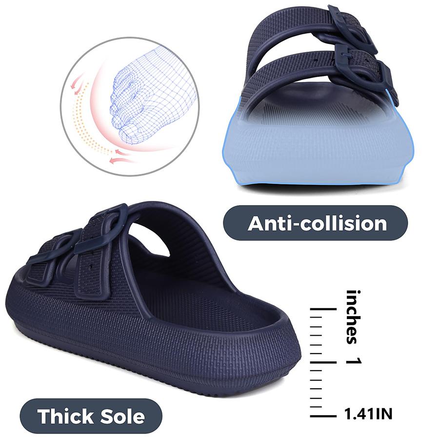 Pillow Slippers for Men and Women  | Adjustable Double Buckle Shower Slides | Cushioned Thick Sole Sandals