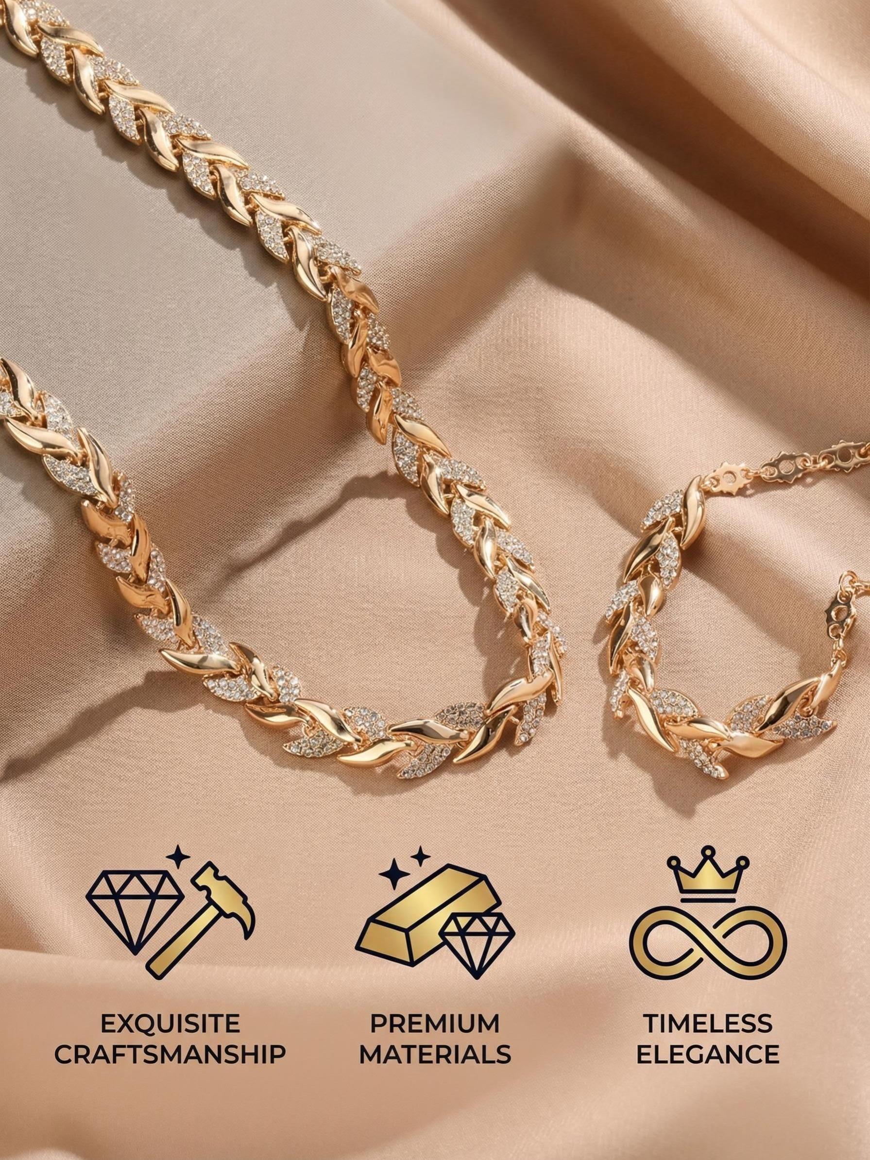 Elegant Fish Tail Design Jewelry Set, Rhinestone-Embedded Bracelet & Necklace Combo, Luxury Party Accessories for Women