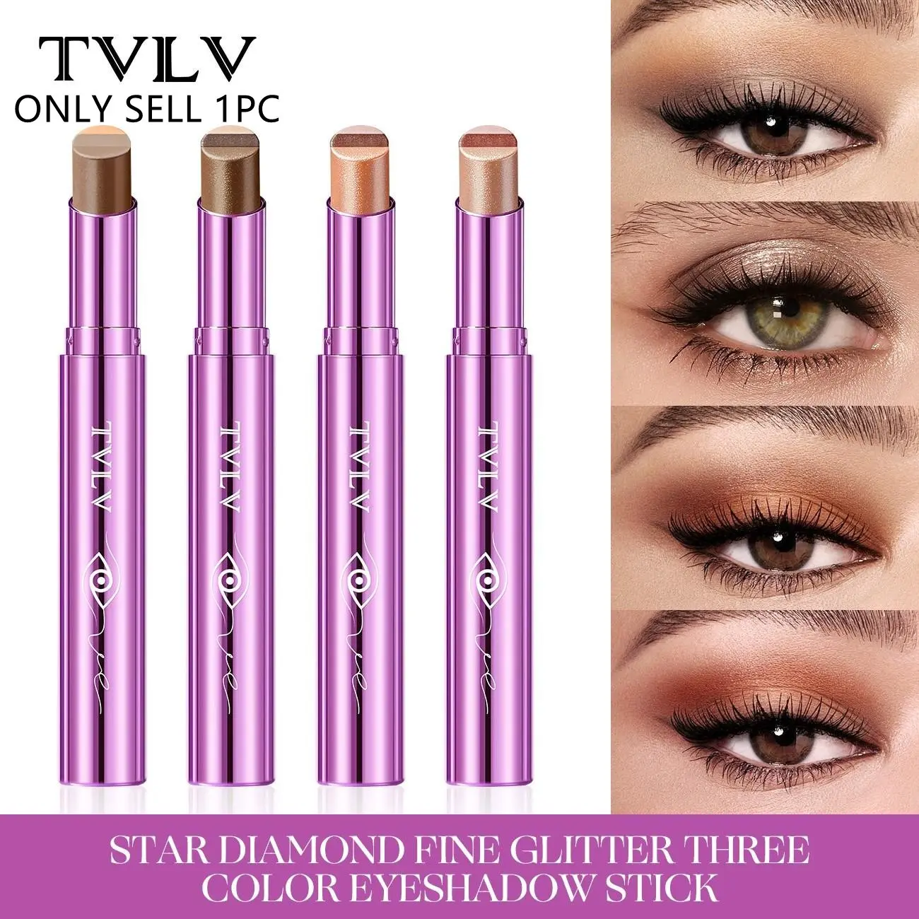 Fine Flash Three-Color Eyeshadow Stick, Pearl Gradual Glitter Highlighter, Waterproof Sweatproof Lazy Eye Shadow, Beginner-Friendly, Quick Makeup