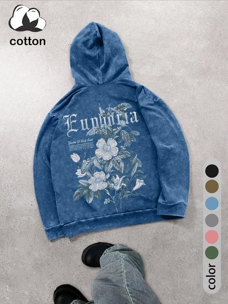 Men's Floral Print Graphic Hoodie, Regular Fit Casual Vintage Fashion Long Sleeve Hooded Sweatshirt for Daily Holiday Outdoor Wear, Men Clothes for Spring & Fall, Tops