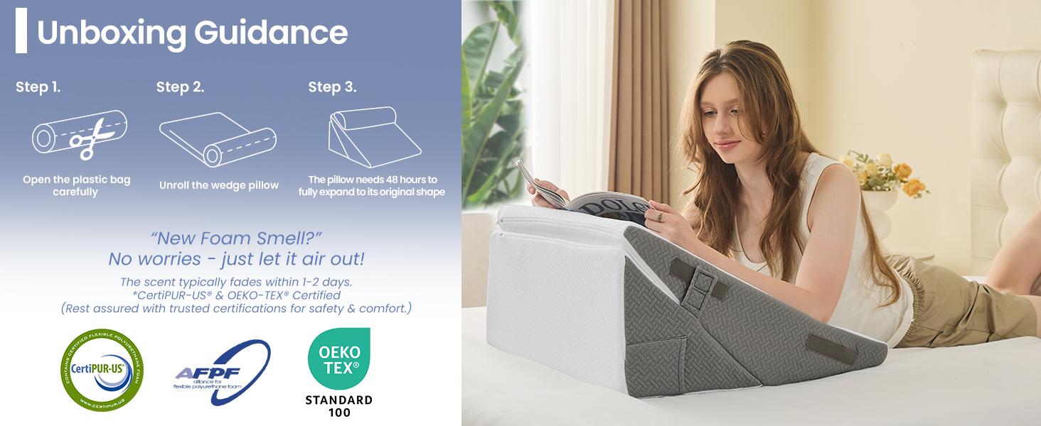 Sasttie Supportive 2PCS Adjustable Size Bed Wedge Pillow Set with Memory Foam Neck Rest Cushion - Post-Surgery, Acid Reflux, Sleeping Use, Dark Grey & White