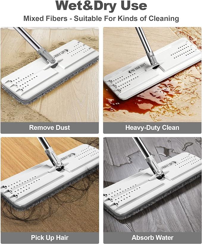 JOYMOOP 60" Mop and Bucket with 8 Reusable Microfiber Pads Hands Free Flat Floor Mop and Bucket Mop with Wringer Set