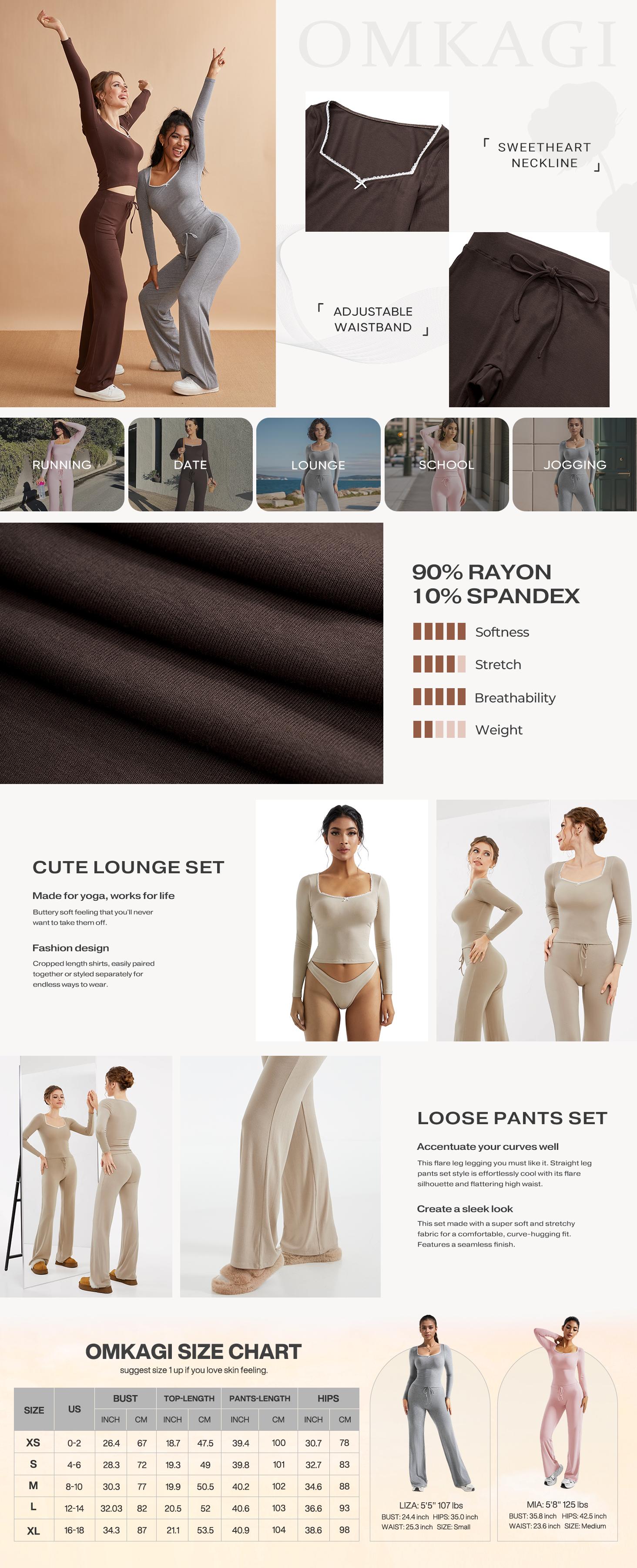 OMKAGI Womens Lounge Set Lace Square Neck Long Sleeve Tops Wide Leg Pants 2 Piece Outfits OMKAGI Womens Lounge Set Lace Square Neck Long Sleeve Tops Wide Leg Pants 2 Piece Outfits