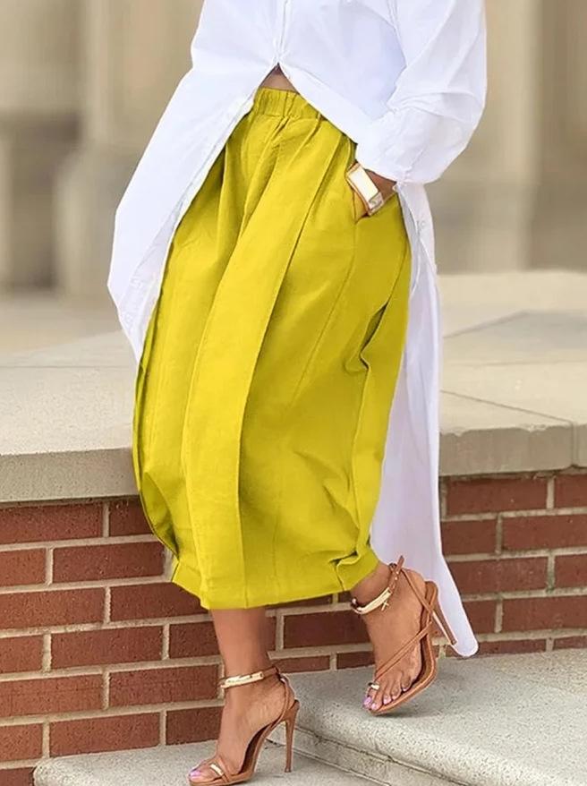 Women Elastic Waist Wide Leg Cropped Pants, Solid Color Loose 9‑Ankle Length Trousers With Pockets, Casual Daily Summer Palazzo Pants