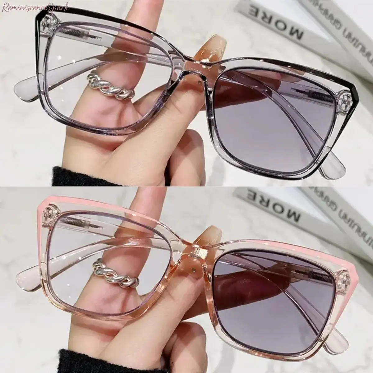 Women's 2-Pack Progressive Lenses Eyeglasses - Stylish Square Photochromic, Lightweight Dual Function Daily Eyewear for Outdoor, Desk Work, Travel, Handy Gift, Reading Eyeglasses