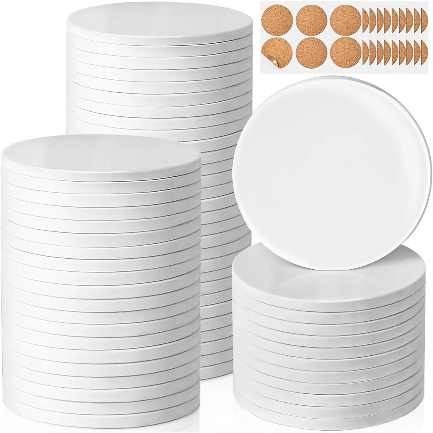 60 Pieces 4 Inch Round Sublimation Coasters, Glossy Ceramic Glazed Blanks Tiles with Cork for DIY Alcohol Ink Heat Transfer Painting, Ideal for Housewarming Gifts, Wedding Arts Crafts, School Education